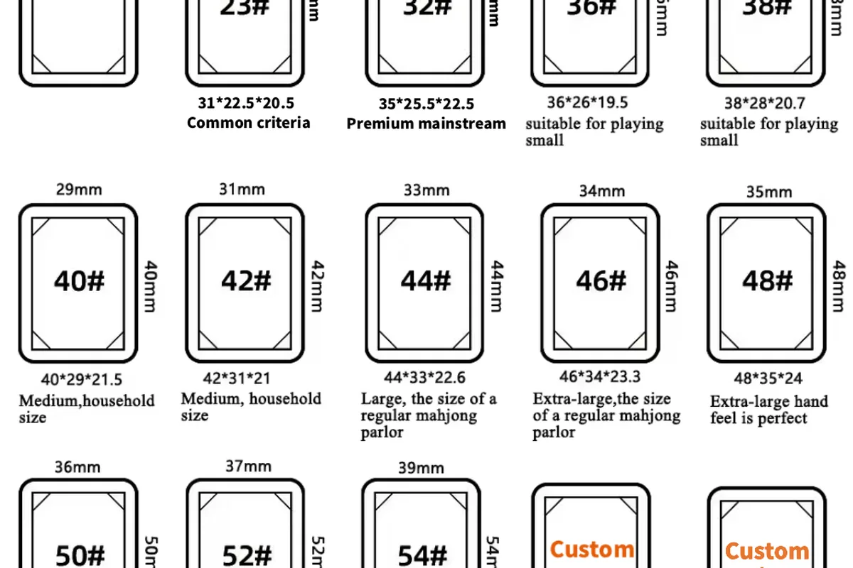 Custom acrylic mahjong tile sizes and thicknesses