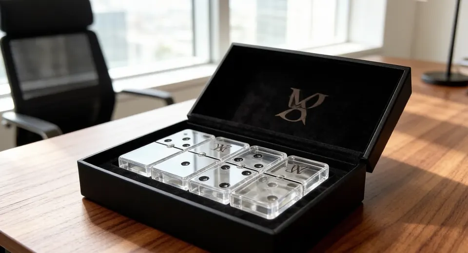 Corporate gift acrylic domino set with custom engraving