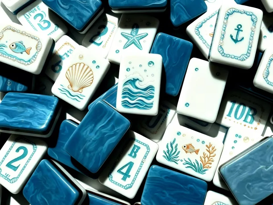 Blue and white porcelain style pearl acrylic mahjong tiles