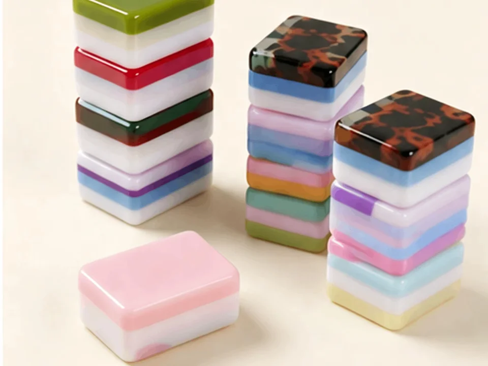 Multi-layer colored acrylic mahjong tile backs in various colors