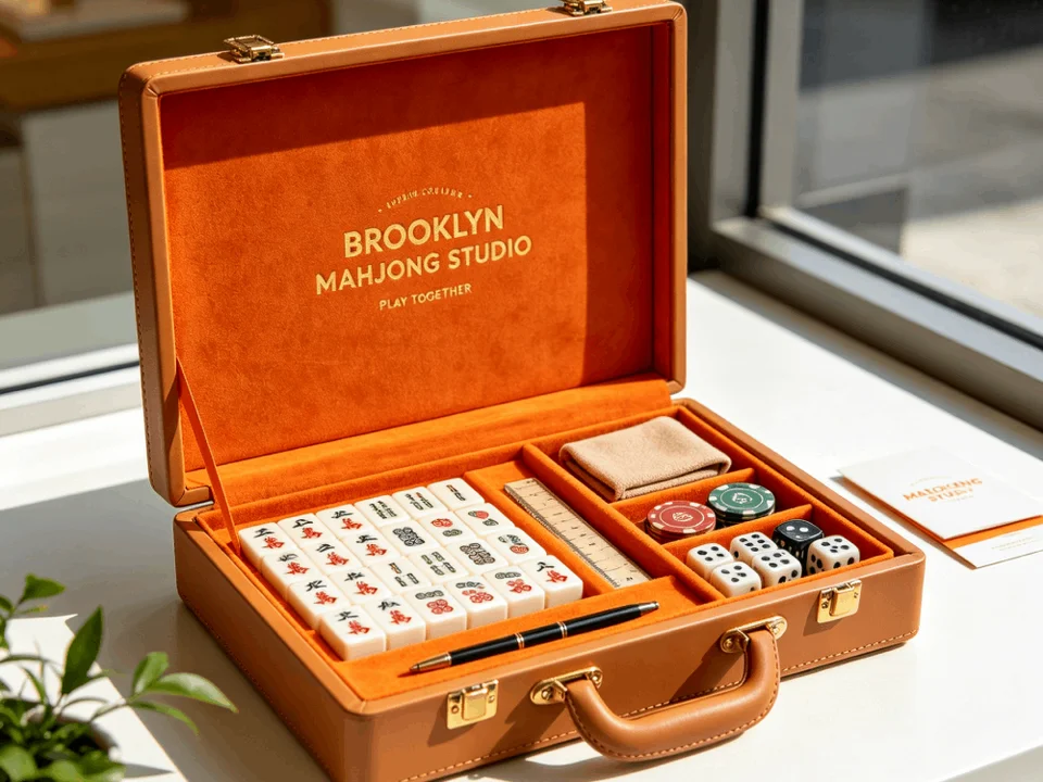Custom branded mahjong set in leather carrying case