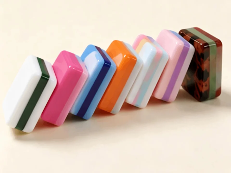 Tortoise shell mahjong tiles available in multi-layer color options