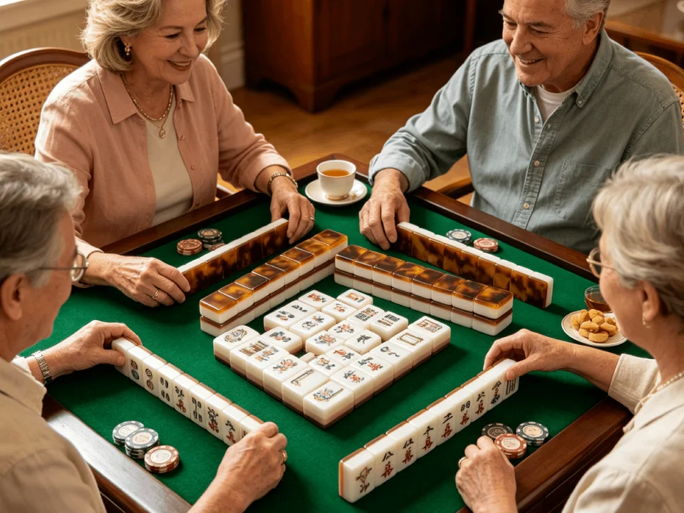 Tortoise shell acrylic mahjong tiles for indoor club play