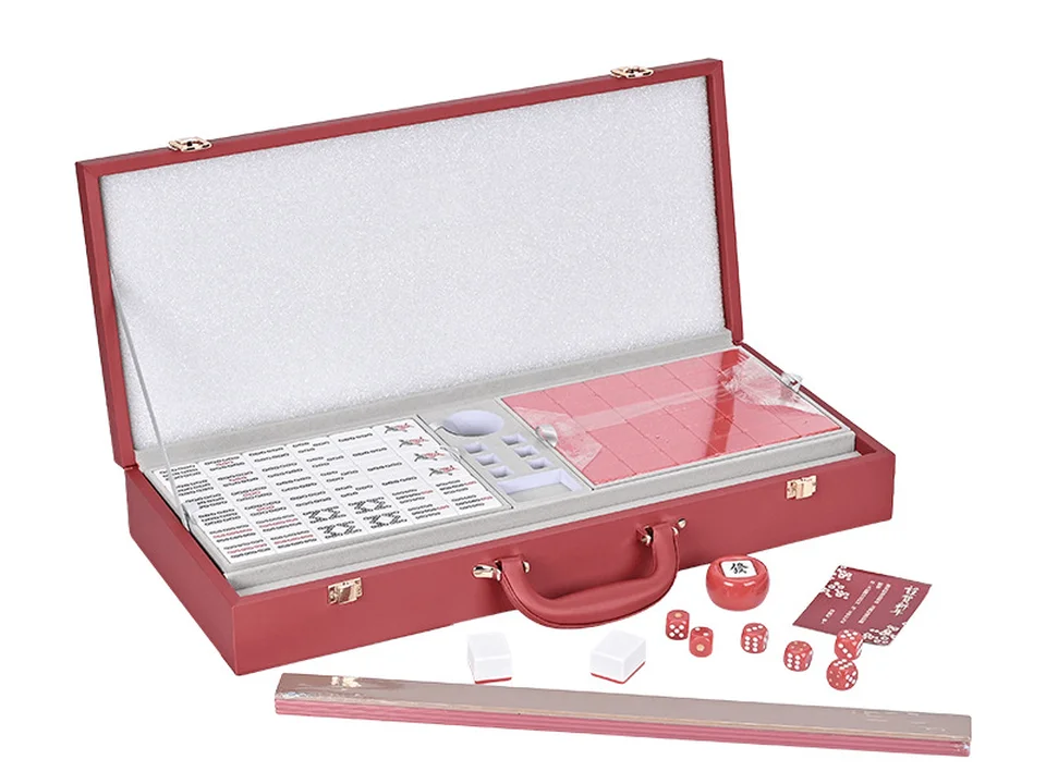 Singapore mahjong set in portable leather carrying case